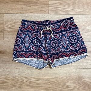 Cloud Chaser Navy Blue Printed Pom-Pom Trim Shorts